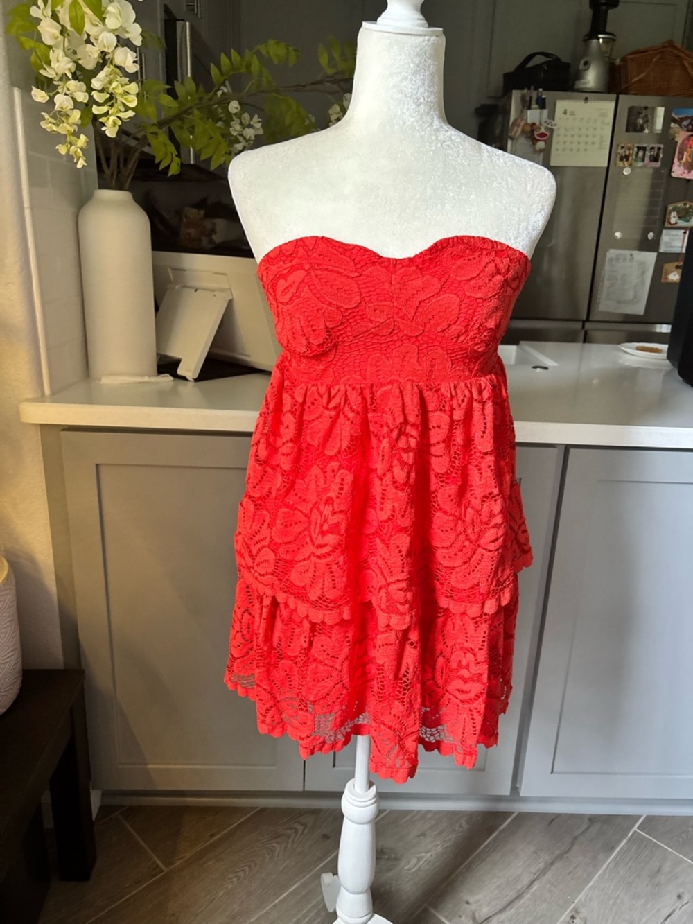 Anthropologie Maeve Red Ruffled Edge Mini Tube Dress